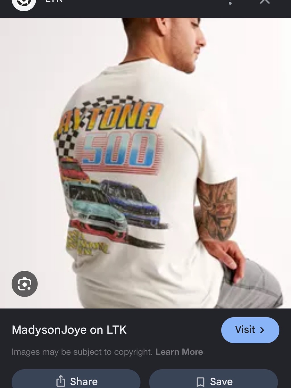 Abercrombie Daytona 500 Graphic Tee - Cream with Multicolor Print